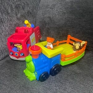 Fisher Price Little People Musical Fire Truck w/Lights, & Choo choo Zoo train
